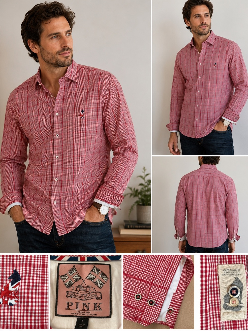 Thomas Pink Special Edition Jermyn Street London Red Gingham Dress Shirt Men’s L